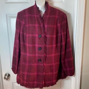 Sag Harbor Suit Size 22 W Long Sleeve Red Plaid Jacket Fully Lined 3 Buttons